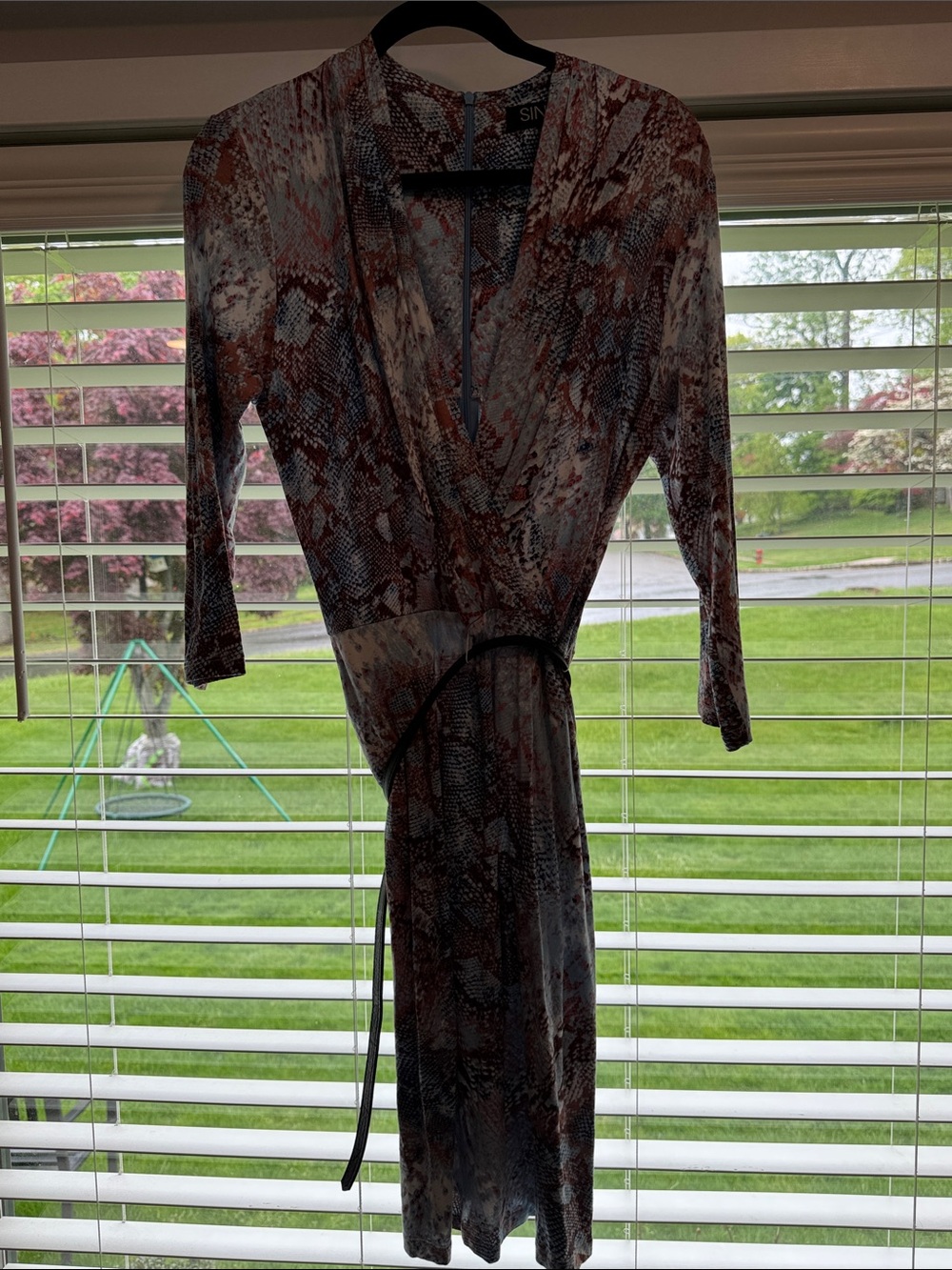 Single Wrap Dress in Brown and White Snakeskin Print